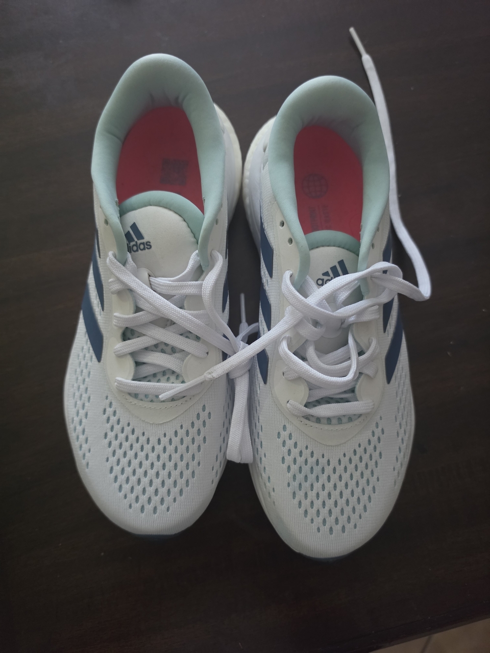 adidas Women White Sneakers with Navy Stripes and Mint Lining